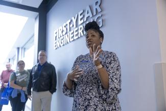 Engineering Recruiter giving a tour to group of families